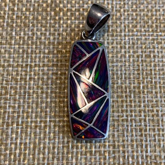 Genuine black opal inlay sterling pendant and earrings. - Picture 8 of 15